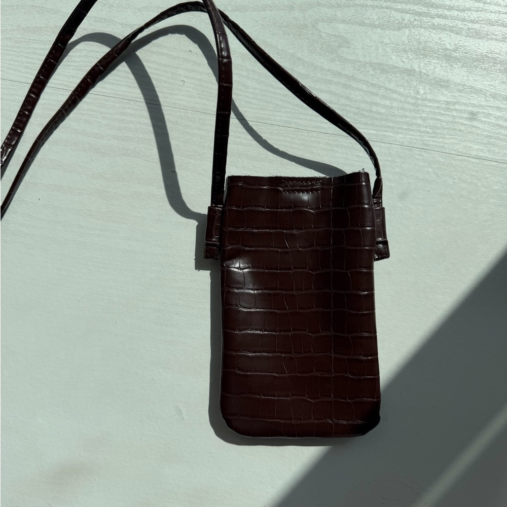 Old Navy Dark Brown Croc-Embossed Crossbody Bag